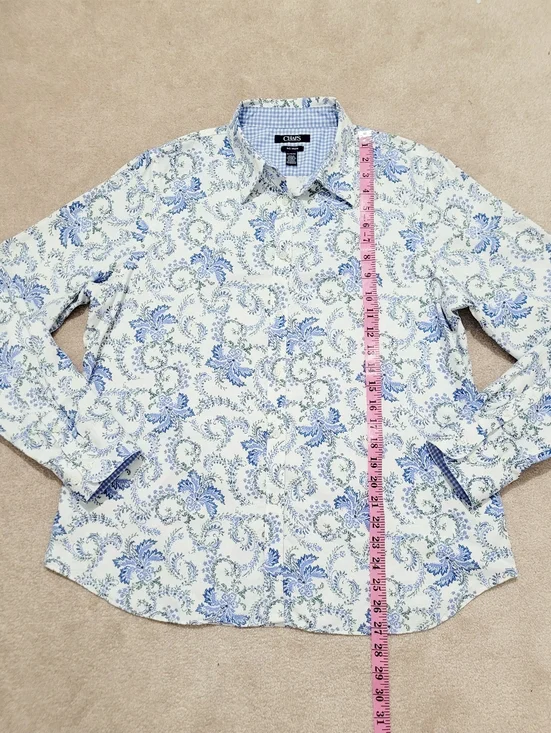 Womans Blue Floral Button Up Shirt 100% Cotton Lightweight Paisley Classic Chaps - Picture 12 of 13